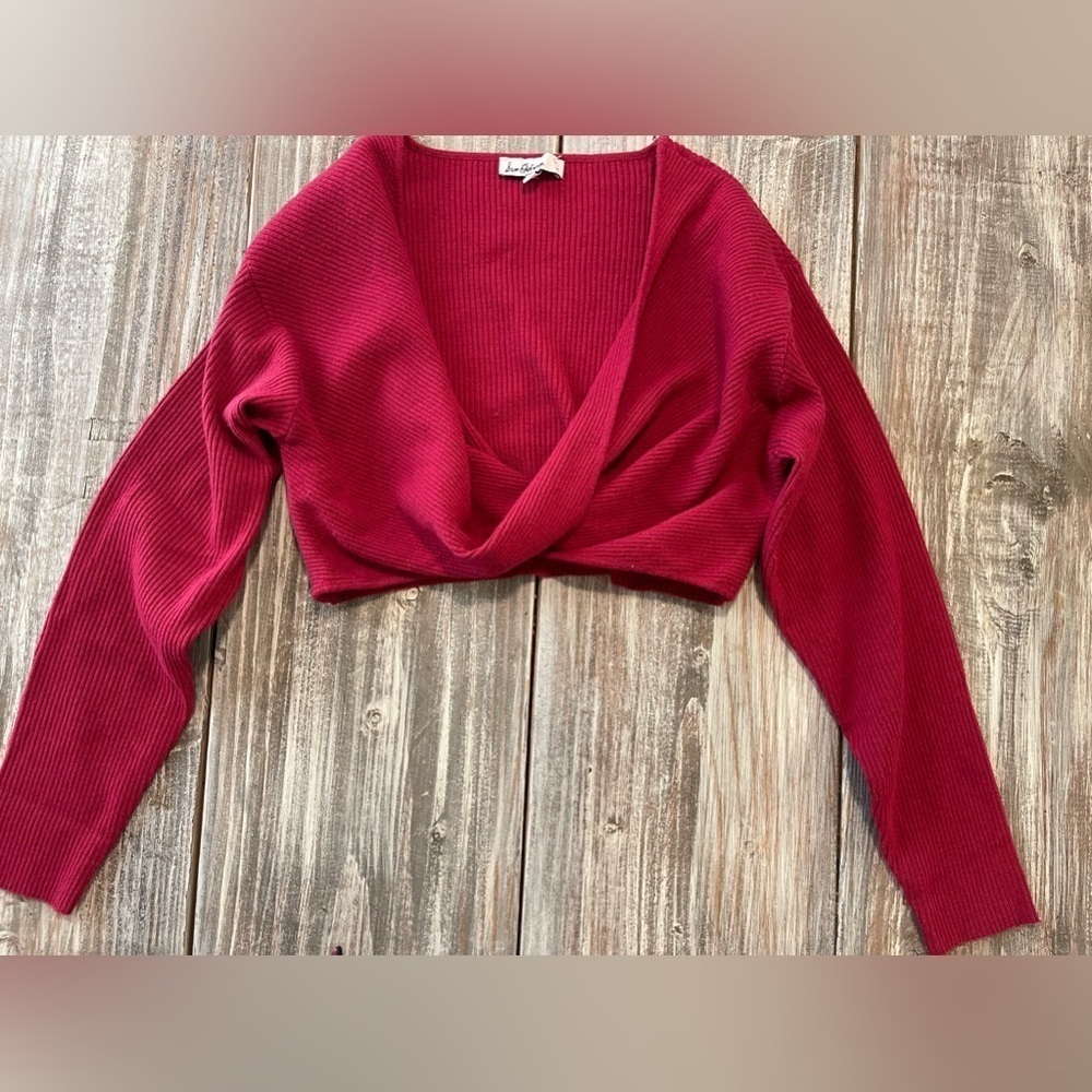 Sam Edelman Cranberry Wrap Ribbed Knit Pullover Sweater Size Small